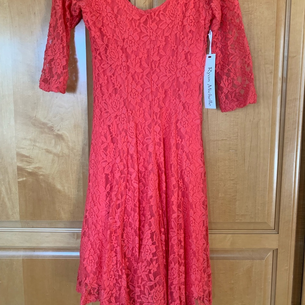 Coral 3/4 sleeve flower dress